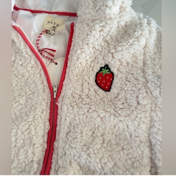 Hayden Girls Cream Colored Hooded Sherpa Jacket with Pink Detail - Picture 2 of 2